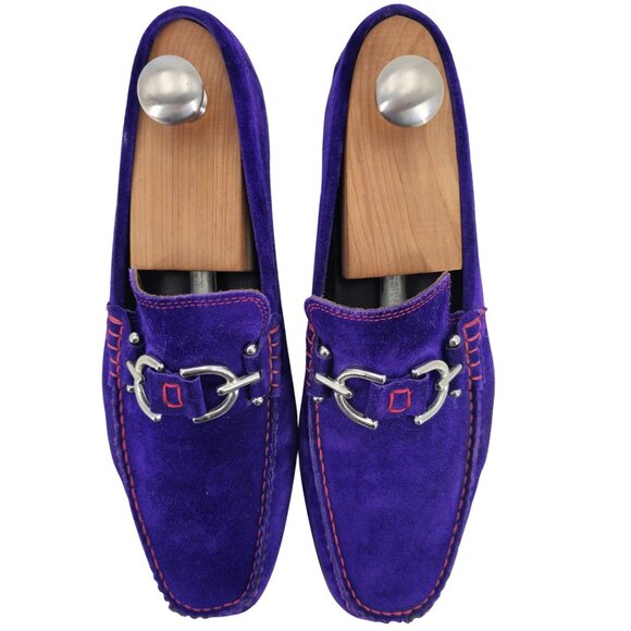 Donald J. Pliner Italy Dacio 2 Purple Indigo Suede Bit Loafers Men 8 Dress Shoes - Picture 10 of 11